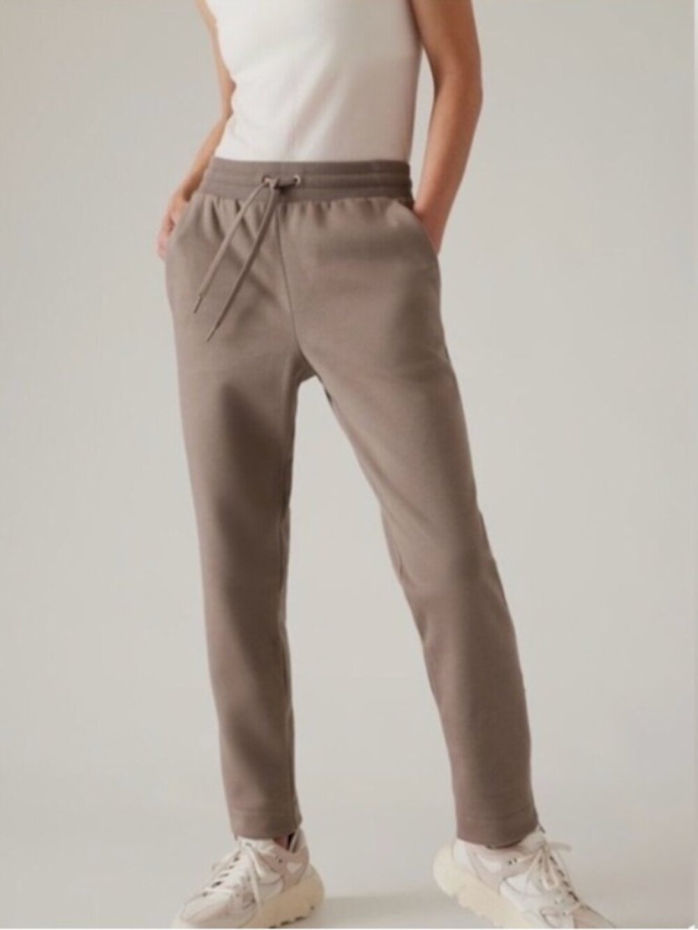 Athleta Cozy Karma High Rise Zip Ankle Pants Size Medium Beige Weekend‎